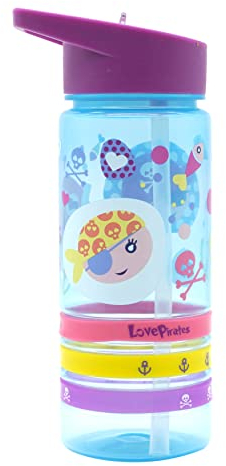 Kids Sports Love Pirates Gourde en plastique avec paille pop-up pour enfants de 3 ans et plus 500 ml