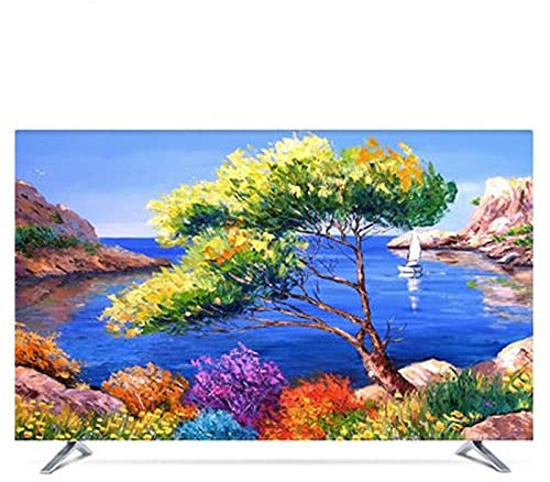 LIANYG Tv HüLle Outdoor 19- 80 22 Zoll 75 Zoll Dekorative Haubenabdeckung für Bildschirm TV PC Malerei Landschaft Baum Meer Wasserdicht Grün Blau 331 (Color : The pic, Specification : 75 inch)