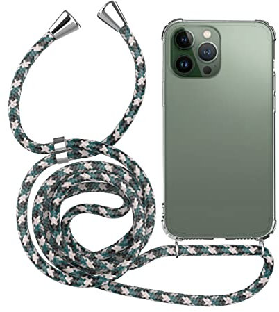 MyGadget Funda para iPhone 14 Pro MAX - Carcasa con Cuerda en Silicona TPU Suave con Cordón - Case y Correa Adjustable - Negro Bianco