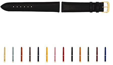 SELVA Uhrenarmband, 14-24 mm, Leder, zum Wechseln, Ersatzarmband für Smartwatch, Made in Germany, Größe:18 mm, Farbe:Schwarz mit Goldener Schließe