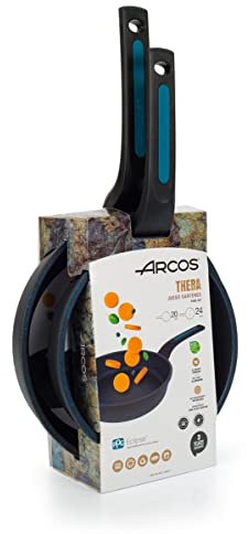 Arcos Sartenes Antiadherentes 20/24 cm - Aluminio Fundido, Asas Silicona, Ahorro Energético, Compatible con Inducción y Lavavajillas, Serie Thera, Negro/Azul