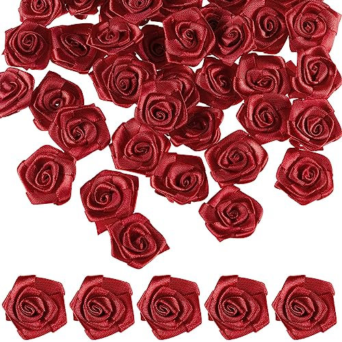 Cindeer 25 Stück Dekorative Mini Satinrosen 25 mm Mini Deko Rosen Stoffrosen Kleine Rosenköpfe zum Basteln Aufnähen Blumen Applikationen für Tischdeko Konfetti Streudeko Hochzeiten