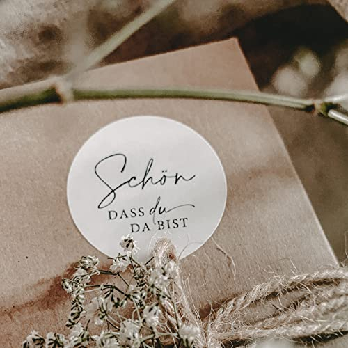 NORDEULE Matt-Sticker | Schön, dass du da bist Aufkleber | Ø 3cm | ideal für Hochzeit, Geburtstag und Feste