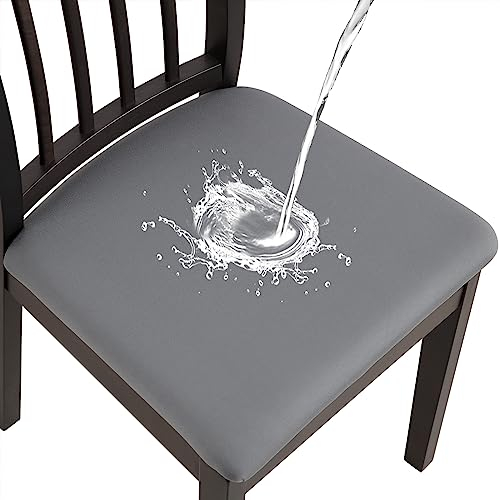 YISUN Universal Stretch Sitzkissen Bezug Wasserdicht Stretch Stuhlhussen, Keine Rückenlehne Esszimmerstuhl Stuhlbezug Abnehmbar Waschbar für Büro Wohnzimmer Schlafzimmer Küche (4, Anthrazitgrau)