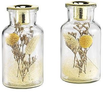 Kerzenhalter mit Trockenblumen, 2er-Set
