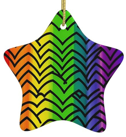 Gay Pride Regenbogen Muster Weihnachtsschmuck 2023 Sternform Ornamente für Weihnachtsbaum Hängende Keramik Geschenk Ornament Weihnachtsbaum Ornament Dekorationen