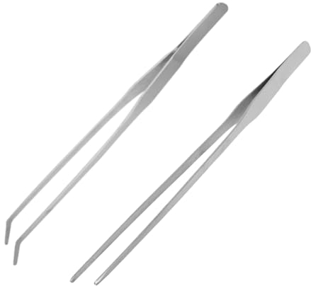 MEMOFYND Pinzette professionali in acciaio inox, pinzette seghettate curve precise, gomiti e testa dritta, pinzette da 27 cm, lavori industriali e alimentazione degli animali.