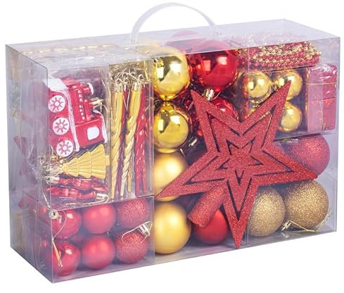 Weihnachtskugeln,114 STK Weihnachtskugeln Rot&Weihnachtskugeln Gold für Weihnachtsbaumschmuck&WeihnachtenDeko&Christbaumschmuck&Weihnachtsbaum Deko,mit den Durchmesser von ca.6 cm&4cm