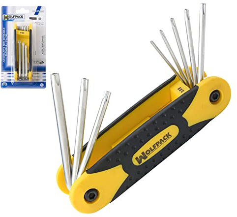WOLFPACK LINEA PROFESIONAL Torx-Schraubenschlüssel-Set, faltbar, 8-teilig, unantastbar, Torx Sechskantschlüssel, Sternschlüssel, Inbusschlüssel