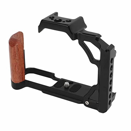 Wood Handle Metal Camera Cage for Nikon ZFC, Aluminum Alloy Video Cage with 1/4 Inch 3/8 Inch Screw Hole Cold Shoe Mount, Vertical Video Shooting Accessories