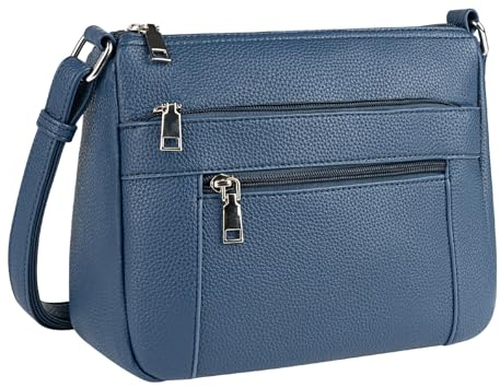 letech+ Umhängetasche Damen Mittelgroß Handtasche mittelgross Damen Schultertaschen Für Damen Leder PU Crossbody Bag Mehrere Fächertaschen für Einkaufen,Reisen Dunkel Blau