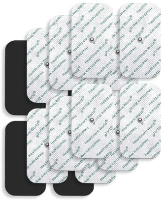 Healthcare World TENS Electrode Pads 5x10cm(16-Pack)- Self-Adhesive with 3.5mm Stud Connection for Muscle Stimulation & Pain Relief, Compatible with Beurer, Sanitas, Boots, Kinetik TENS Devices