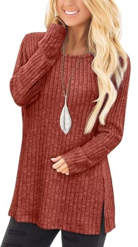 Jescakoo Damen Pullover Herbst Rundhals Langarmshirt Leichtes Oversize Sweatshirt Elegant Winter Strickpullover Karamell XXL