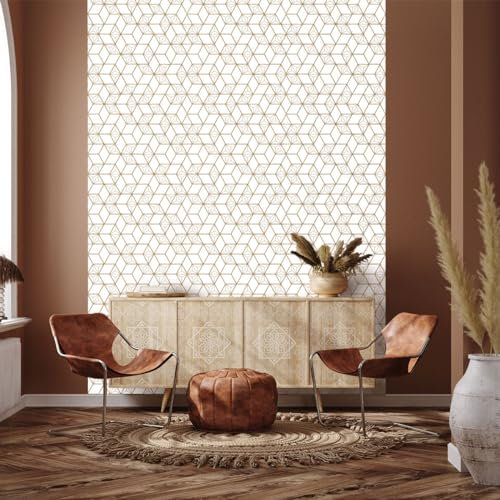Ambiance Sticker Papier Peint Intissé Pré-encollé Rouleau Wallpaper Motif Géométrique Scandinave Adhésif Décorative - 1 Roulle de H300 x L60 cm