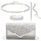 OUAYEMEL Women Glitter Envelope Clutch Bag Sequins Evening Wedding Handbag Purse Bridal Prom Party Shoulder Bags Elegant 4 piece Rhinestone Jewelry Set for Women Silver