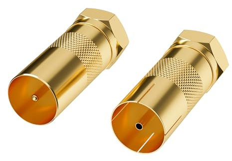 Mygatti Set di 2 adattatori per Cavo antenna,set placcato oro,1 paia connettore F a Spinotto IEC Maschio/Femmina,cavo coassiale antenna TV Adattatore,tipo F connettore per cavo antenna coassiale