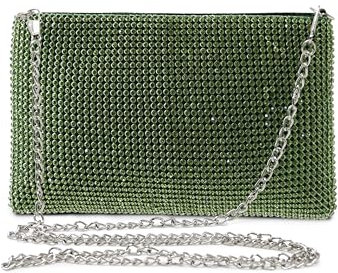 Michelle Moon - Pochette Donna Elegante Verde per Matrimoni, Feste ed Eventi | Clutch Donna Cerimonia con Tracolla, Ideale Borsa Elegante Donna Cerimonia Strass; Pochette Verde per Occasioni Speciali