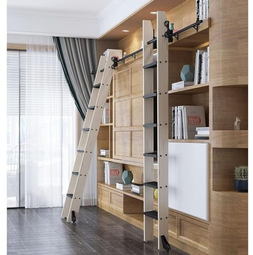 3,3–26,2 Fuß einziehbarer Roll-/Schiebeleiter-Hardware-Bausatz (ohne Leiter), horizontale Wandmontage mit Flaschenzug, rundes Schienensystem mit Bodenrollen (Größe: 6,6 Fuß)