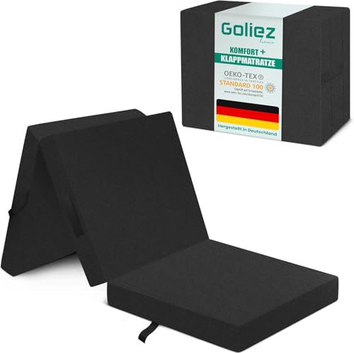 Goliez Klappmatratze 3-teilige Faltmatratze Gästematratze, Schaumstoff Matratze, Klappbar, Faltbare Kamping Bett, Waschbar Bezug (Grau, Einzel195x75x15cm)