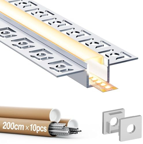 GEEKLUX Profile Alu pour Ruban Led 2 M - Profilé Aluminium LED - Canal Aluminium pour Ruban LED, Profilé Alu avec Couvercle Blanc Laiteux, Embouts et Clips de Montage (SA03, 10 * 2M(Totale 20M))