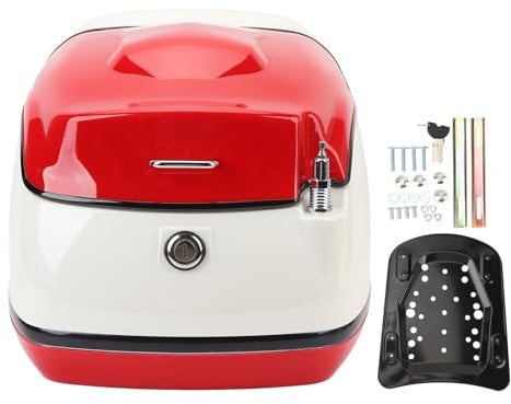 38L Motorrad-Topcase, Modischer Look, Wasserabweisend, Viel Platz Im Kofferraum-Top-Case, Roller, Elektrofahrrad (rot-Weiss)