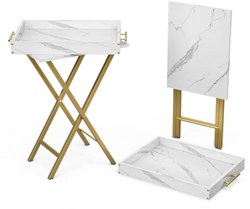 XBurmo TV Tray Tables Set of 2 TV Trays with Removable Tray Top 2 Pcs Folding Side Table for Bedroom Living Room Snack Table with Food Serving Tray for Small Space Eating Trays, White