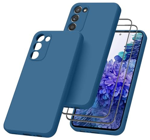 YLK Coque pour Samsung Galaxy S20 FE/S20 FE 5G avec 2 Pieces Verres Trempés, Étui en Silicone avec Doublure en Microfibre Souple, Conception Spéciale de Bord Droit
