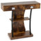 Giantex - Mesa de consola de 3 niveles con 2 cajones, consola de madera con antivuelco, marco de metal, estilo industrial, mesa de entrada para salón, dormitorio, entrada, marrón, rústica