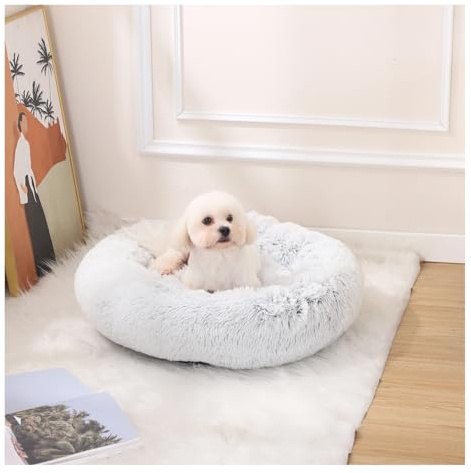 GUPPBF Weiches und Flauschiges Hundebett, Donut-Katzenbett für Kleine und Mittlere Hunde, Waschbarer Hundekorb, Rutschfester Boden, Grau, 60 cm x 60 cm x 17 cm
