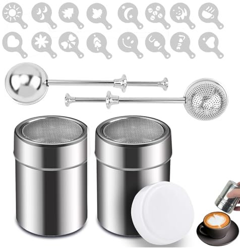 LANZLC Spargi Zucchero a Velo, 4 Pezzi Spargi Cacao in Polvere, Spargizucchero in Acciaio Inox con Coperchio, Polvere Shakers Setacci per Farina Cacao Cannella