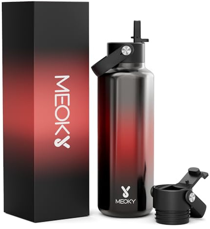 Meoky Insulated Water Bottle for Men: 532ml Leakproof Water Bottle with Straw - Keeps 24 Hours Cold & 12 Hours Hot - BPA-Free for Home Office Sports - Boyfriend Husband Dad, Amber