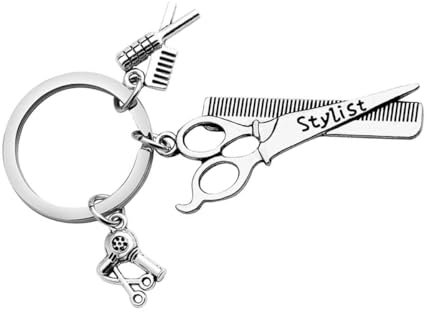 Yardwe Hair Stylist Key Chain Zinc Alloy Scissors Comb Dryer Ornament Fashion Hairdresser