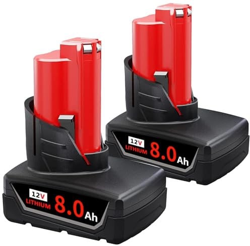 2Pack 8.0Ah Replacement for Milwaukee M12 Battery Li-ion Compatible with Milwaukee 12V Battery Xc 48-11-2420 48-11-2411 48-11-2440 48-11-2401 48-11-2402 12V Cordless Tools (8.0Ah*2Pcs)