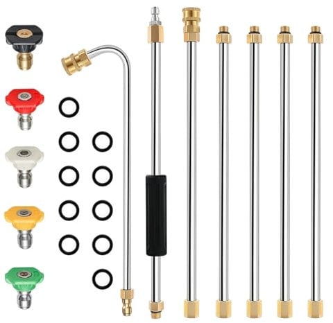 Nicear High Pressure Power Washer Extension Wand Set 4000 PSI Gutter Cleaning Tool Lance with 5 Nozzle Tips for Car Washing and Outdoor Cleaning