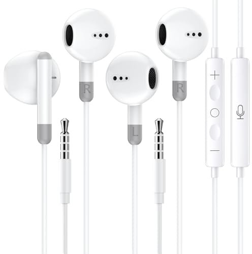 2 Pack Kopfhörer mit Kabel, 3,5 mm In-Ear Kopfhörer, Hochauflösende Headset mit Mikrofon, Ohrhörer mit Lautstärkeregler für iPhone 6/5/SE, Samsung, iPad, Xiaomi, MP3, Huawei, usw 3.5mm Audiogeräte