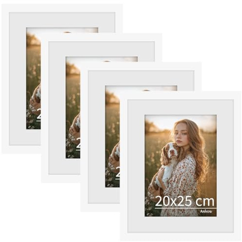 Anhow Bilderrahmen 20x25 cm 4er Set, Weiß Freistehende Fotorahmen mit Passepartout für 13x18 cm Fotos, Horizontal oder Vertikal für Wandbehänge oder Tischdekoration - Weiß
