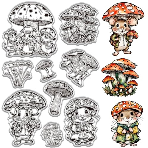craspire Transparente Gummistempel Mit Pilzmotiv Maus Vintage Wiederverwendbar Pflanze Frühling Transparente Silikondichtungen Tannenzapfen Für Tagebuch Kartenherstellung Dekoration DIY Scrapbooking
