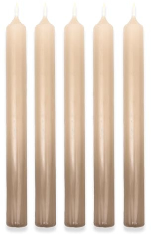 Solid Colour Dinner Candles, Pack of 5 Handmade Candles 20cm x 2cm Rustic Look Bistro Style Taper Candles (Sahara)