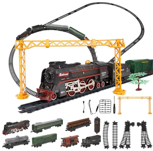 Ensemble de train électrique pour adultes, modèle de train de Noël électrique RC avec wagon et longue voie, décoration de vacances et cadeau pour les amateurs de train (modèle 623B)