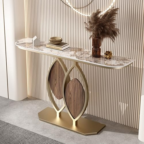 YVZYLXH Konsolentisch,Moderner beistelltisch,Kratzfeste Schieferplatte,Flur möbel,Flurtisch,rechteckige Flur-Sofatisch im mit kreativem Metallgestell, for Wohnzimmer(Gold,80cm/31.5in)