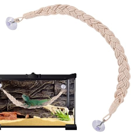 Einsiedlerkrebs-Kletterspielzeug – 60 x 2 x 2 cm große Strickleiter, Wohnaccessoire aus Wolle, langlebiges Kletternetz mit Saugnäpfen | Natürliche Tankdekoration für Einsiedlerkrebs- und Gecko-, Eidec