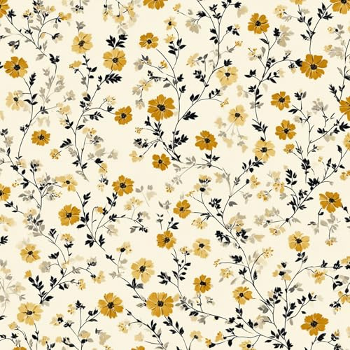 Fototapete Gelbe Blüten Tapete Selbstklebende Fototapete Wandpapier 44x300 cm Retro Folie Dekorfolie Möbelfolie Klebefolie Wanddeko Wandtapete