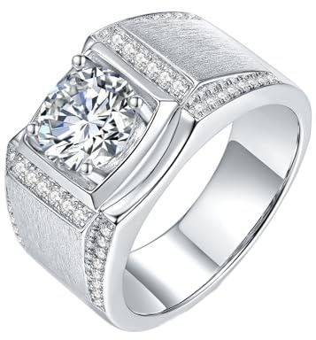 Grewod Ringe Männer 925 Silber Breit Rund 2ct Moissanite Herren Ring Verlobung Schmuck Größe 58 (18.5)