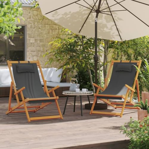 SKTQYQO Klappstuhl aus Eukalyptusholz mit verstellbarer Rückenlehne, 3 Positionen, grau, für Strand, Camping, Garten, robustes Polyestergewebe, kompaktes Design für einfache Handhabung