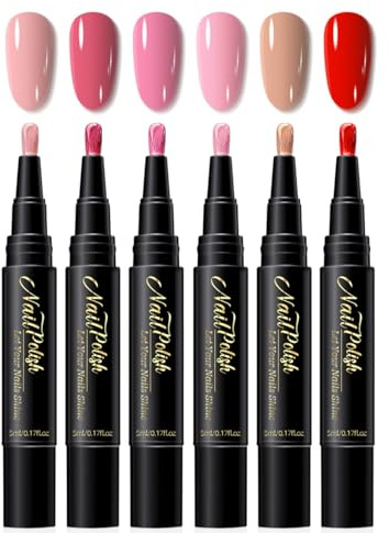 6PCS Nagellack Schnelltrocknend - Rot Rosa Nagellackstift Schnelltrocknend Wasserbasis, Nail Arts Pen Ohne UV Lampe