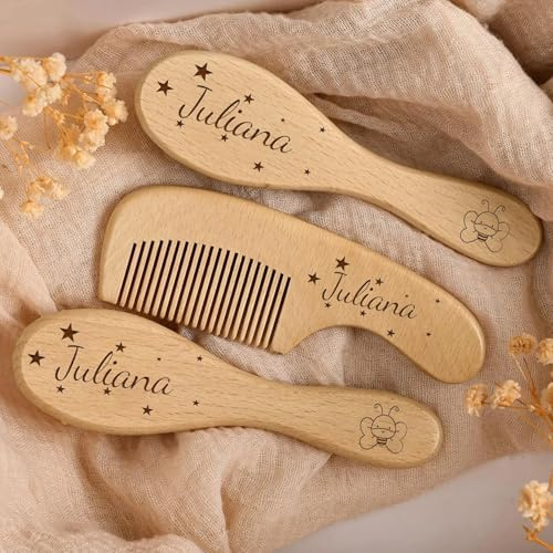 Personalisierte Baby-Haarbürste Aus Holz, Individuelles Baby-Bürsten- Und Kamm-Set Mit Namensgravur, Andenken Für Kleinkinder, Pflege-Set Für Neugeborene Junge/Mädchen Als Geschenk