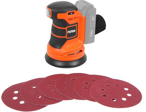 FERM Akku-Exzenterschleifer 20V – 125 mm Schleifplatte, 6-stufige Drehzahlregelung 5.000–10.000 U/min, Softgrip, Staubbeutel, ohne Akku & Ladegerät, kompatibel mit AX-POWER & FX-POWER ESM1014