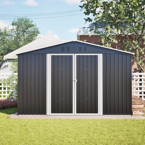 Gartenhaus Metall 300x252x191 cm – XXL Geräteschuppen mit Satteldach, Wetterfest & Rostfrei, Fahrradgarage, Gartenschrank & Mülltonnenlager, Anthrazit