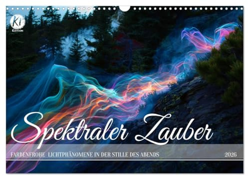 Spektraler Zauber (Wandkalender 2026 DIN A3 quer), CALVENDO Monatskalender: Lichtphänomene von KI berechnet, basierend auf mathematischen Formeln (CALVENDO Wissenschaft)
