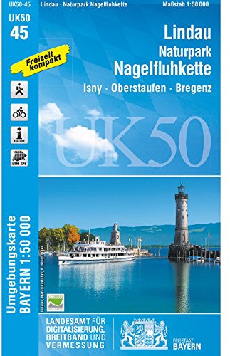 UK50-45 Lindau, Naturpark Nagelfluhkette: Lindau (Bodensee), Isny i.Allgäu, Oberstaufen, Bregenz, Wangen i.Allgäu, Lindenberg i.Allgäu, Immenstadt ... Karte Freizeitkarte Wanderkarte)